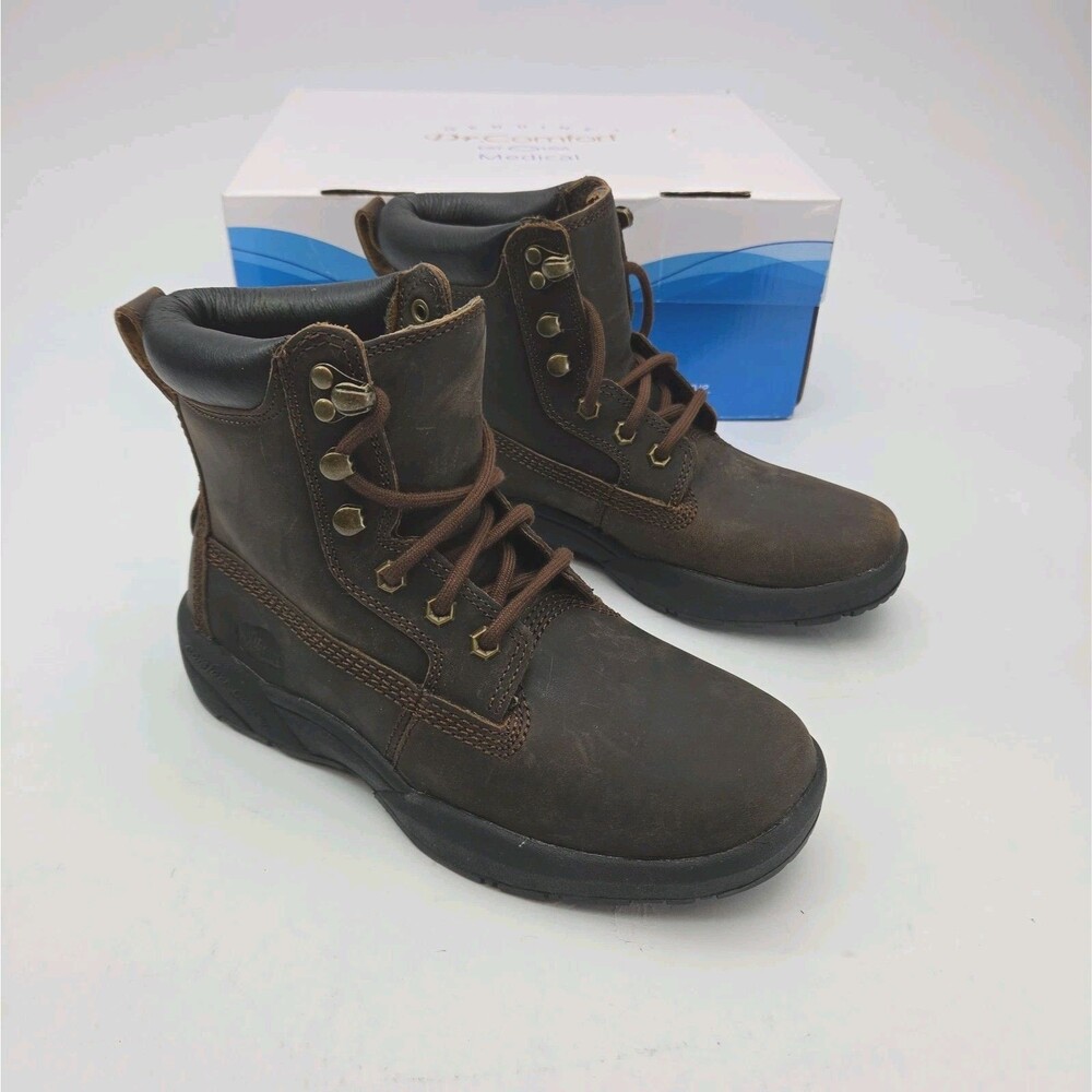 Dr Comfort Work Boots Brown Leather Women Sz 6 Boss Ankle Lace-Up NEW